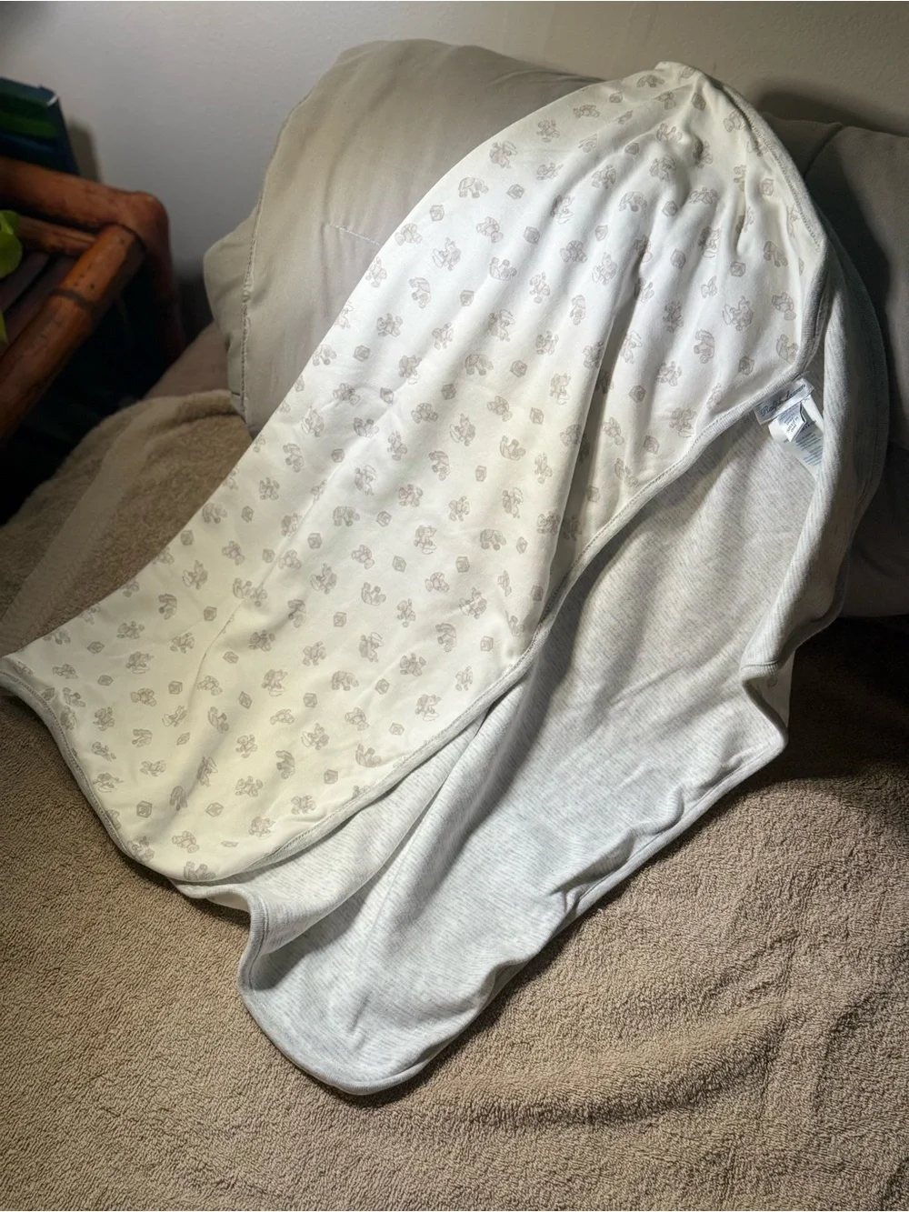Ralph Lauren Reversible White and Light Gray Baby Blanket